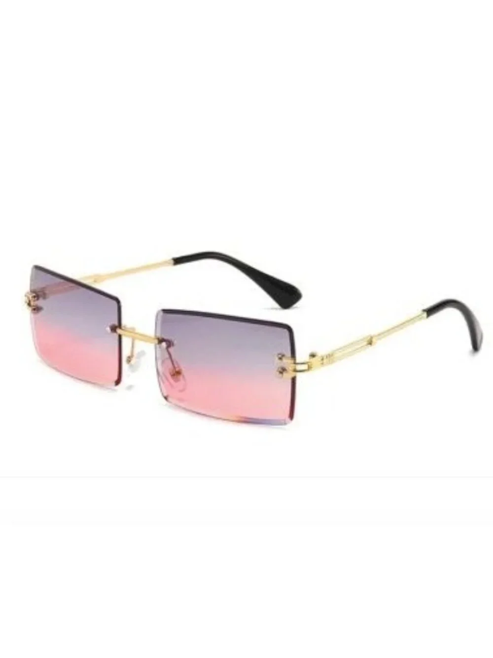 Rimless Rectangle Sunglasses Grey Pink Gradient Lenses Gold Tone Frame Y2K Retro